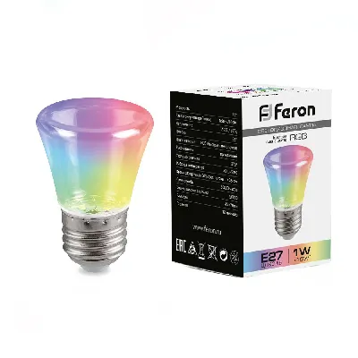 Лампа светодиодная LED 1вт Е27 прозрачный RGB быстрая смена цвета колокольчик