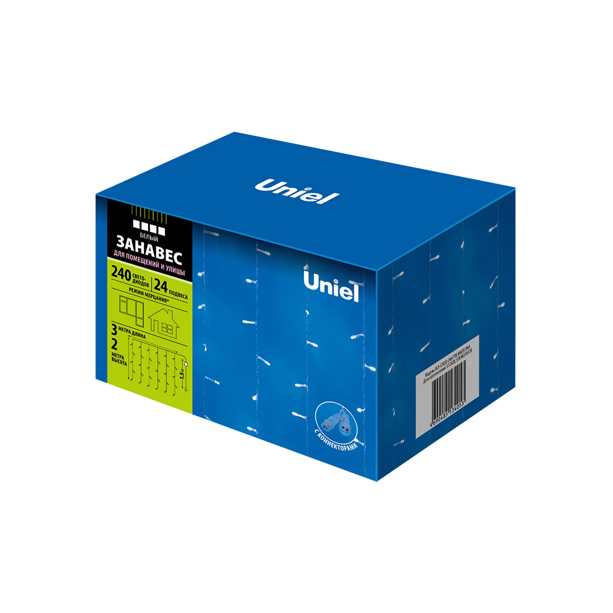 Занавес светодиодный с эффектом мерцания ULD-C3020-240/TTK WHITE IP44 3х2м Соединяемый 240 светодиодов Провод прозрачный 