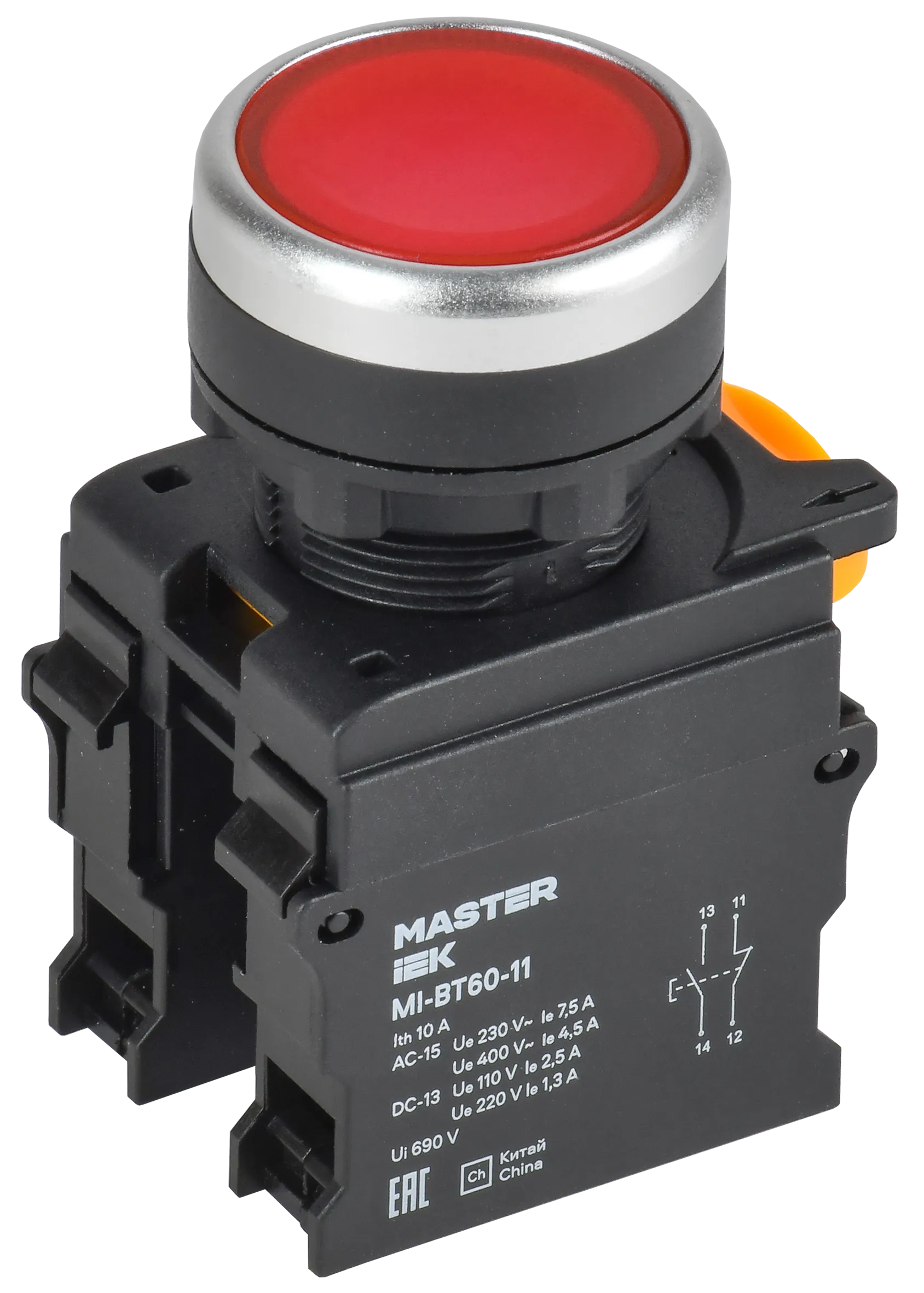 Кнопка d=22мм 1NO+1NC красная MASTER IEK 