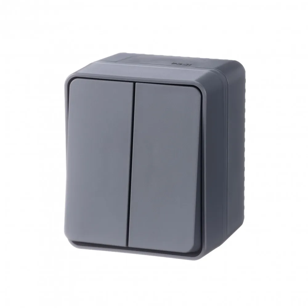 AtlasDesign Profi54 выключатель двухклавишный IP54 10 АХ, АНТРАЦИТ, Россия