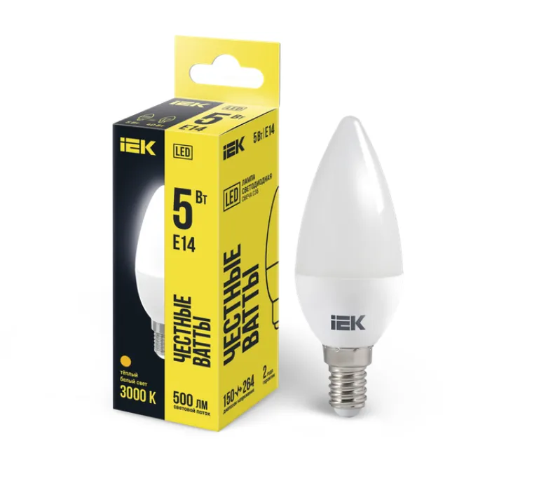 Лампа светодиодная LED 5вт E14 тепло-белый матовая свеча ECO