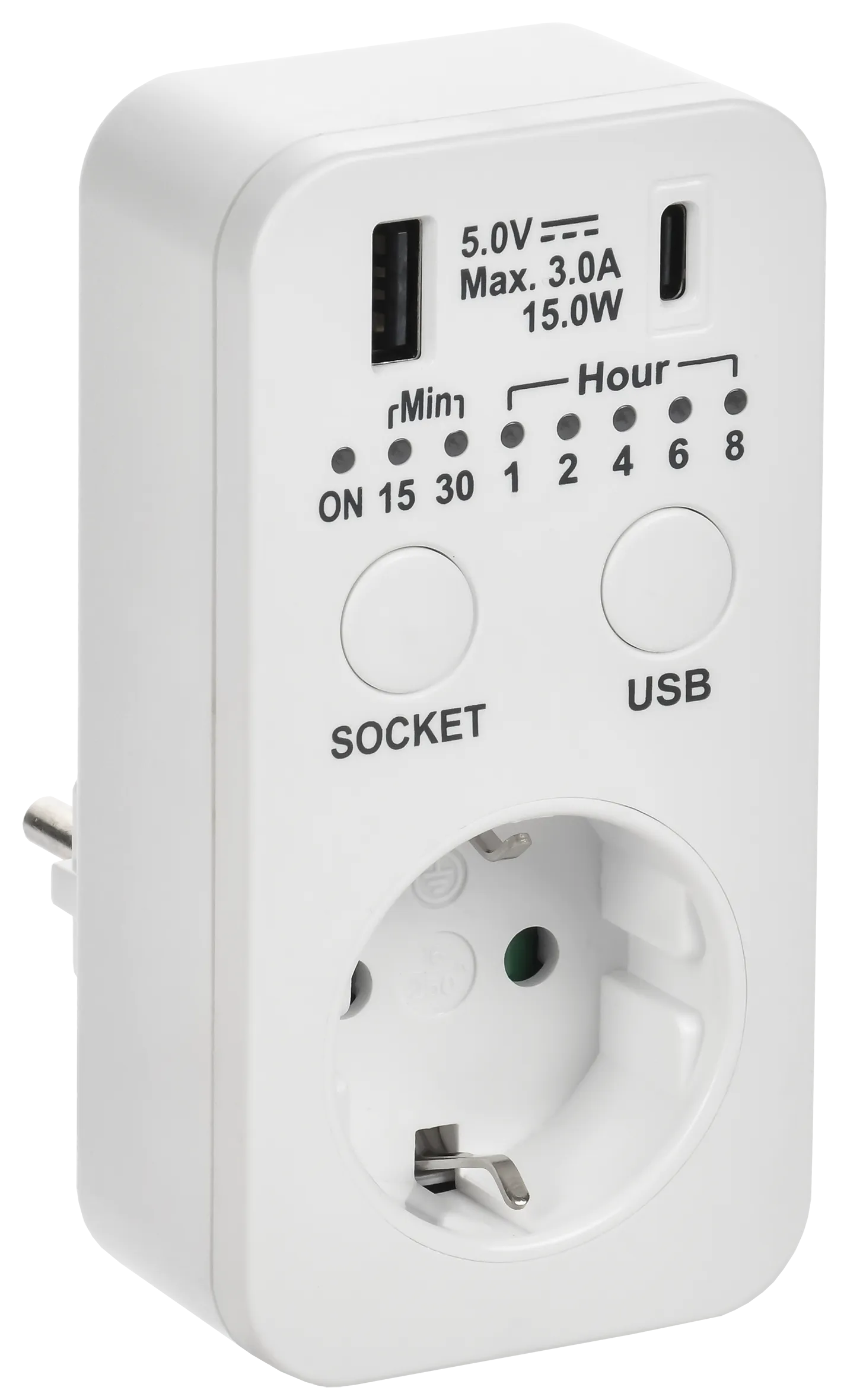 РТЭ-4 Розетка-таймер электронный с USB A+C        15мин-8ч 16А IP20 белый IEK