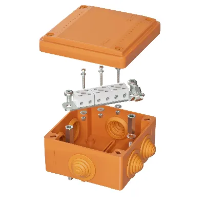 Коробка пластиковая FS с кабельными вводами и     клеммниками IP55 100х100х50мм 6р 450V 6A 4мм кв.