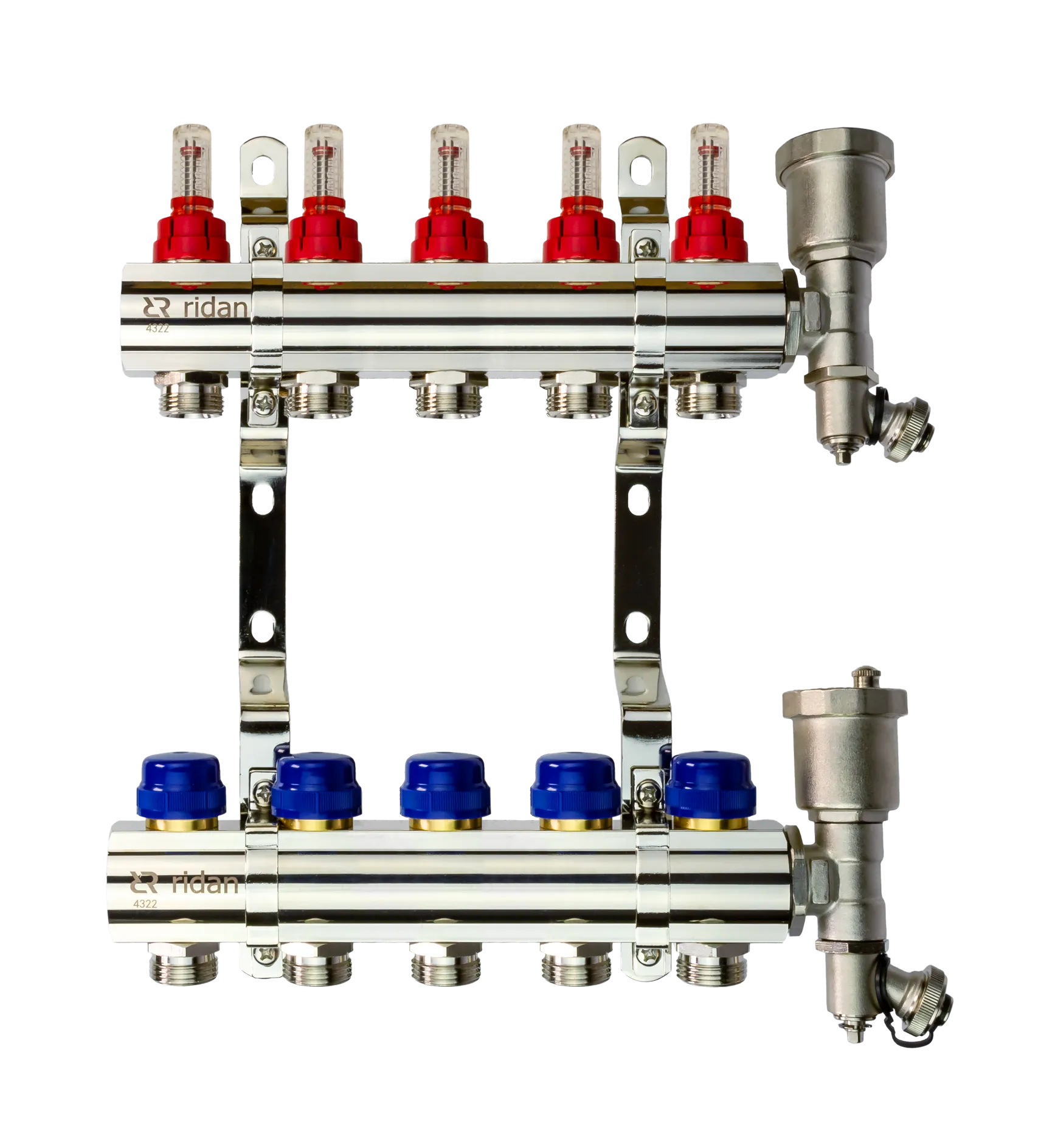 Коллекторная группа FHF-5RF set 5 контуров 1' х 3/4' с расходомерами, воздухоотводчиками и кронштейнами 