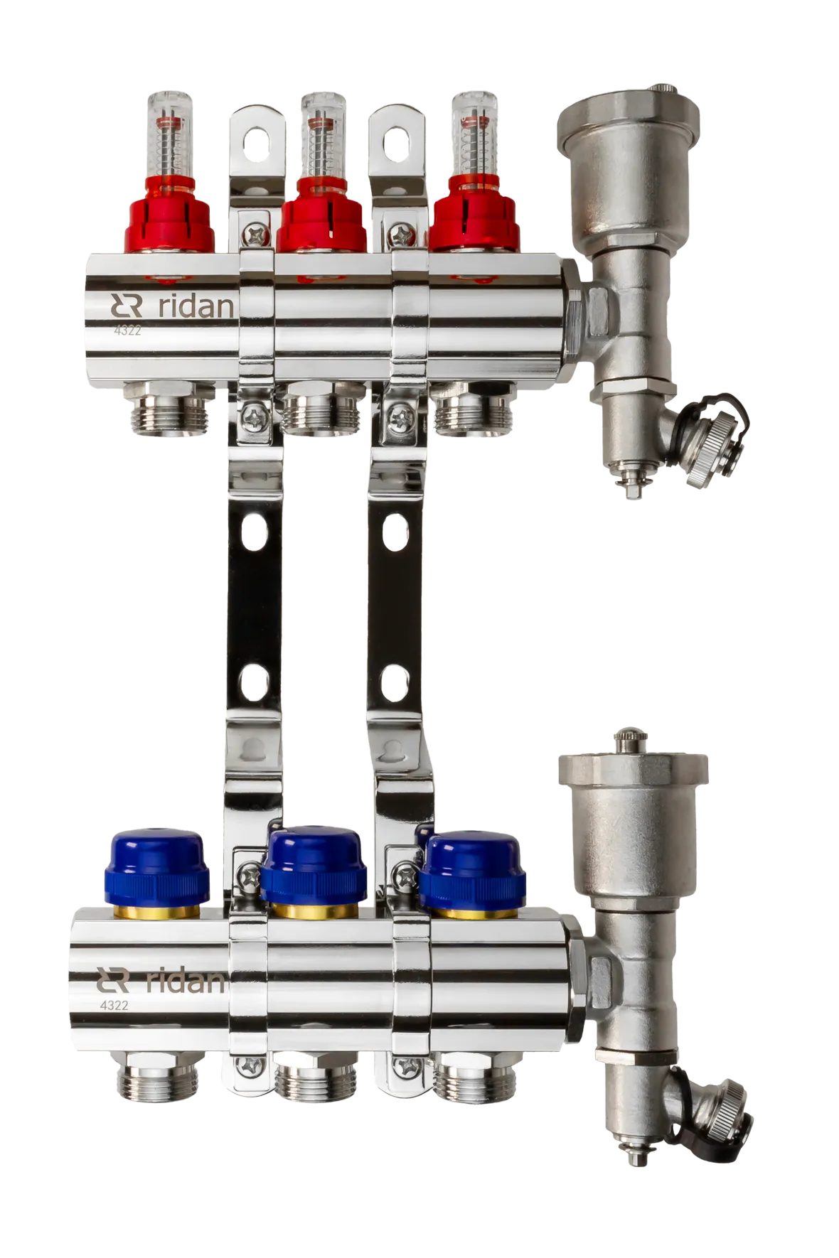 Коллекторная группа FHF-3RF set 3 контура 1' х 3/4' с расходомерами, воздухоотводчиками и кронштейнами 