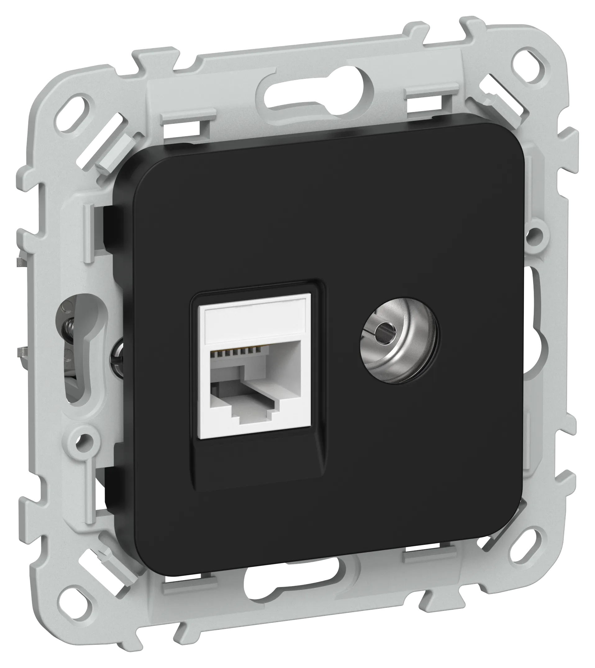 FLITE Розетка 2-местная RJ45/TV категория 5Е UTP РКТВ5е-2-0-ФлЧ черный IEK 