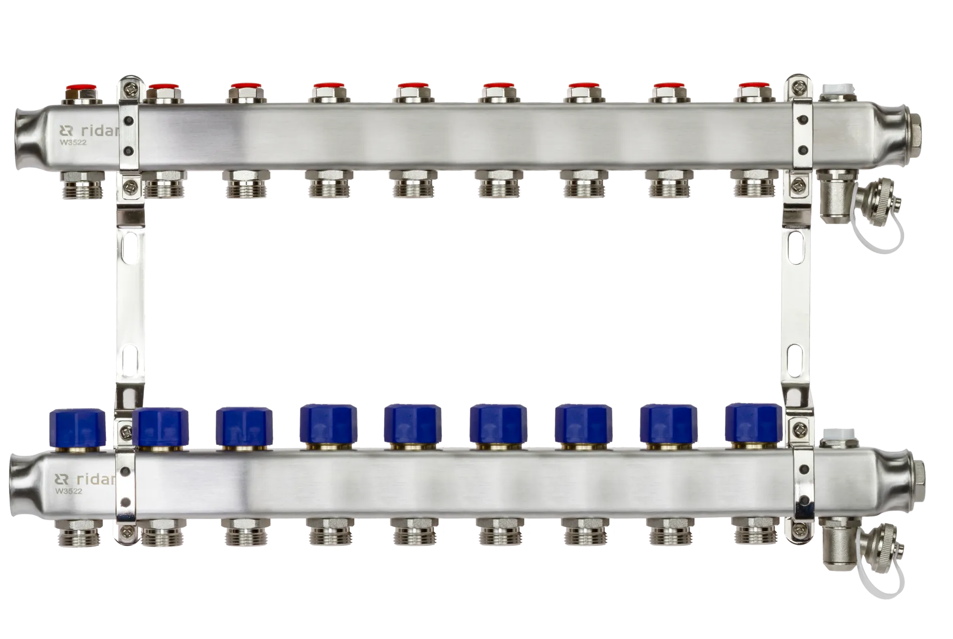 Коллекторная группа SSM-9R set 9 контуров 1' x 3/4' с термостатическими клапанами и кронштейнами 