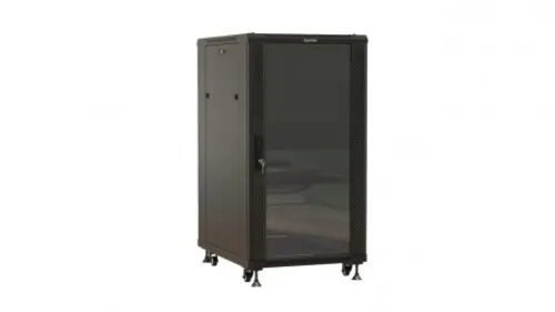 Шкаф напольный 19-дюймовый. 42U. 2055х600х1000 мм (ВхШхГ). передняя стеклянная дверь со стальными перфорированными боковинами. задняя дверь сплошная. ручка с замком. цвет черный (RAL 9004) (разобранный) 