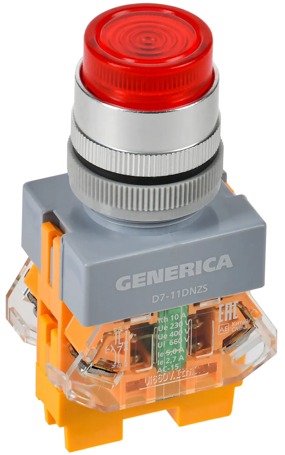 Кнопка D7-11DNZS d=22мм 1з+1р с подсв. и фикс. кр. GENERICA