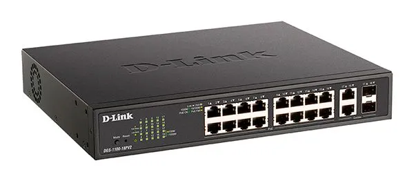 Коммутатор управляемый L2, PoE, 16 портов 1000 Мб/с RJ45, 2xSFP, 130 Вт