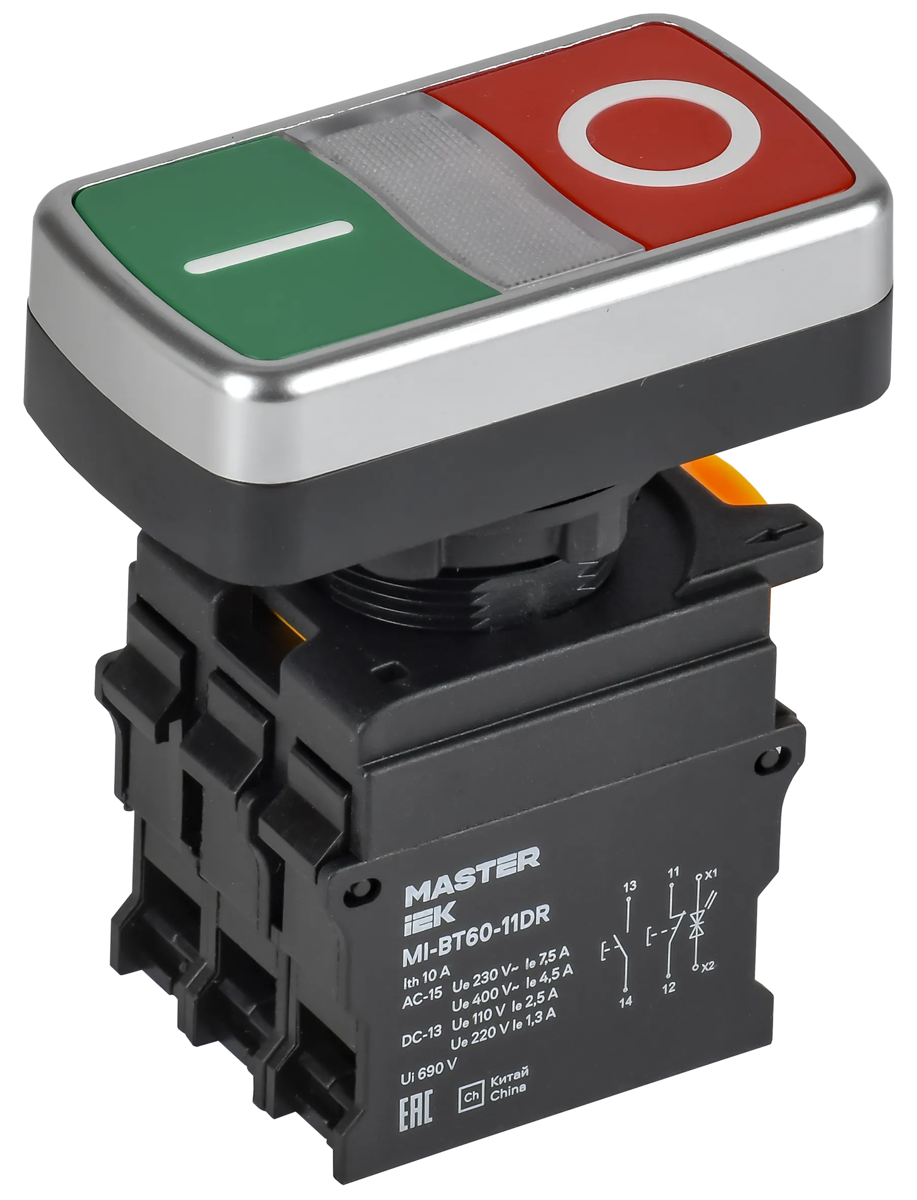Кнопка I-O с подсветкой d=22мм 1NO+1NC MASTER IEK