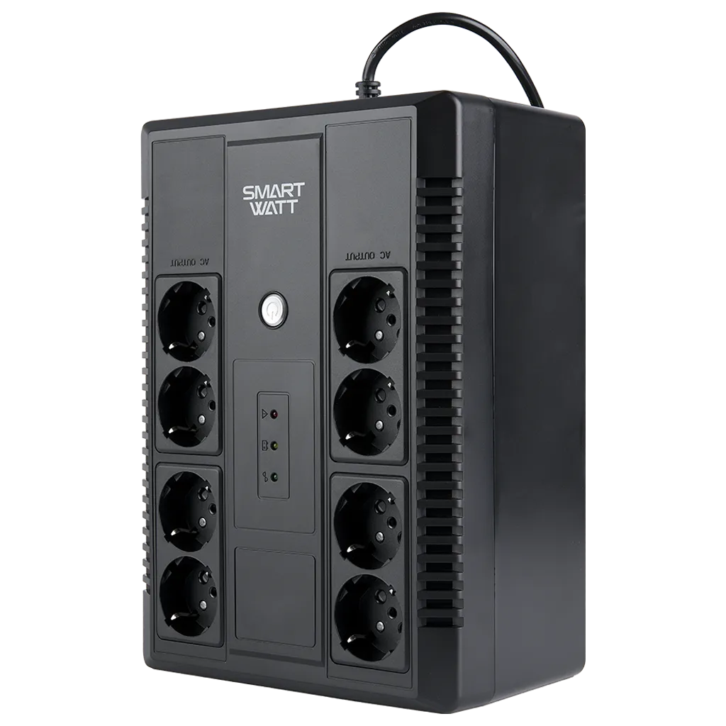 Источник бесперебойного питания SMARTWATT UPS SAFE PRO 1050, линейно-интерактивный, мощность 1050/600 ВА/Вт, USB, RJ11/45, Shuko - 8 шт., встроенные АКБ 