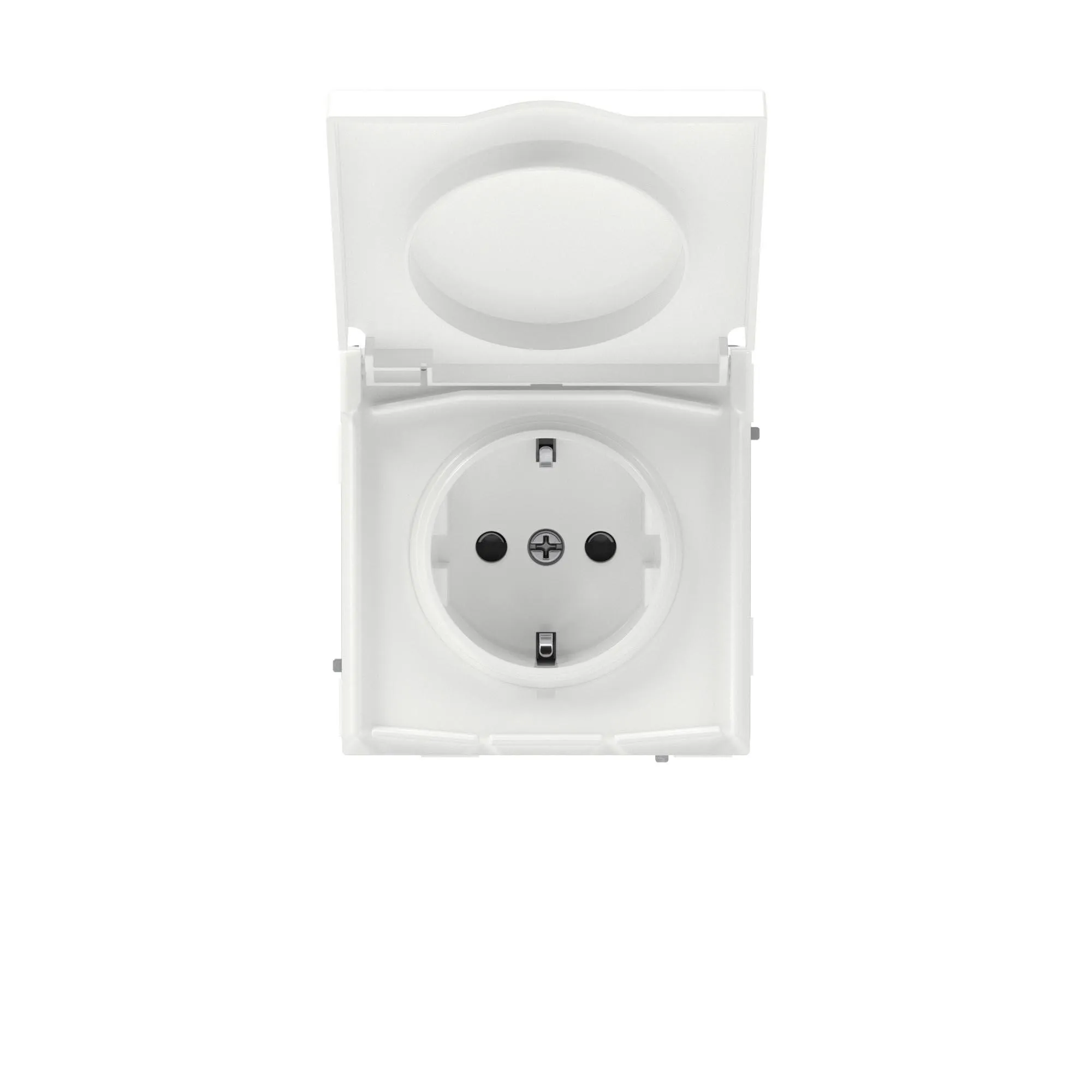 Розетка силовая, 2P+E, с з/ш, с крышкой, IP44, KANT, белая магнолия 