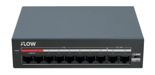 Коммутатор неуправляемый 8x100Мбит/с (RJ45 с PoE) , 2x100Мбит/с (RJ45) 60Вт