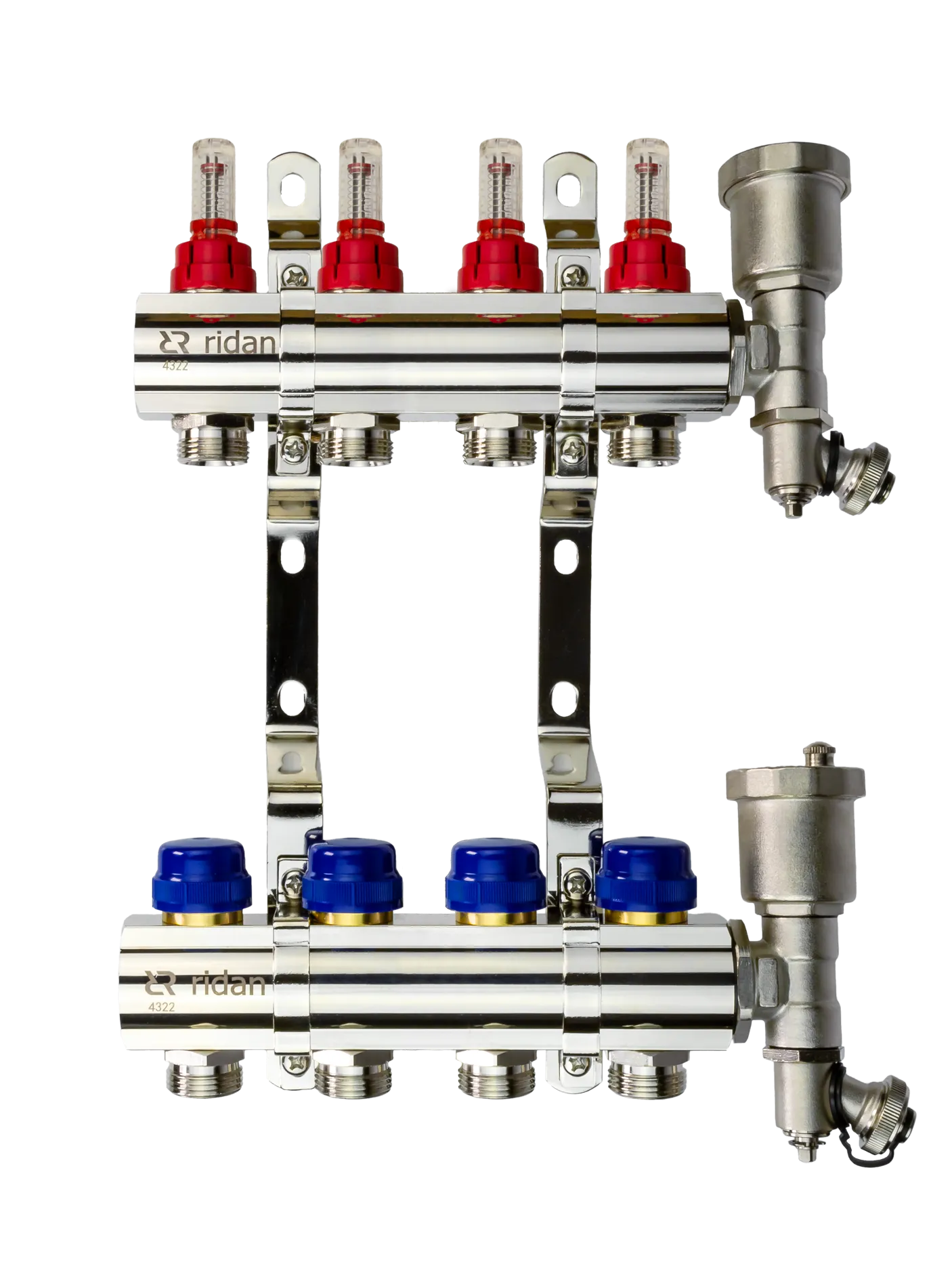 Коллекторная группа FHF-4RF set 4 контура 1' х 3/4' с расходомерами, воздухоотводчиками и кронштейнами 