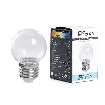 Лампа светодиодная LED 1вт Е27 прозрачный 6400К шар