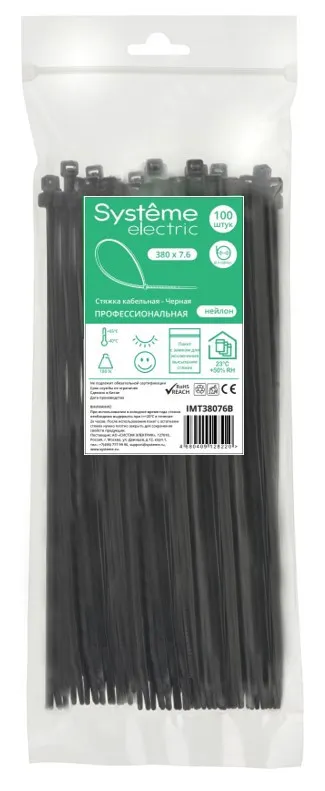 Стяжка кабельная MultiSet 380х7.6 Чёрная (100шт)