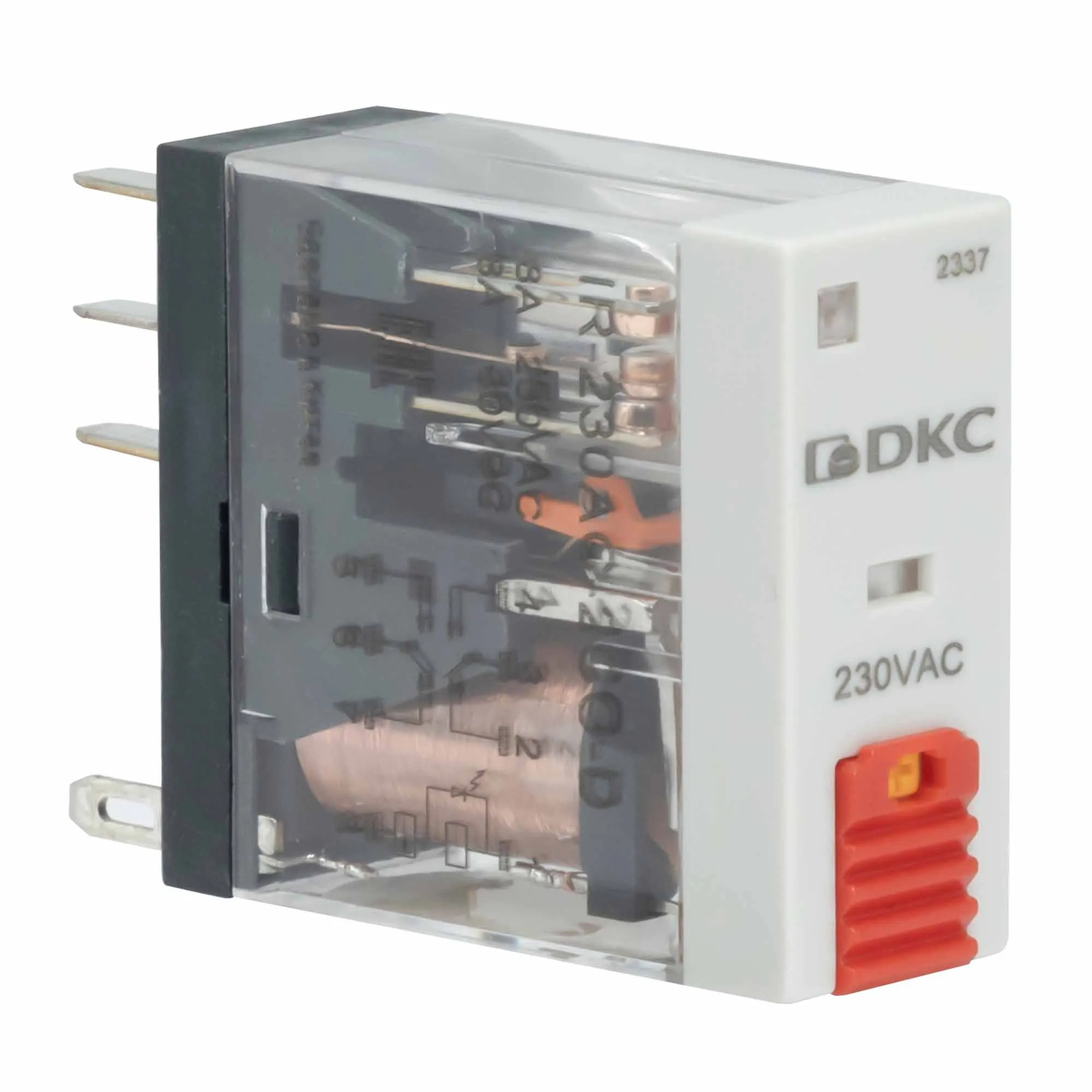 Реле миниатюрное промышленное, 2CO, коммутируемый ток 8 А, AgSnO, напряжение 24V AC, опция – тест-кнопка+светодиод 