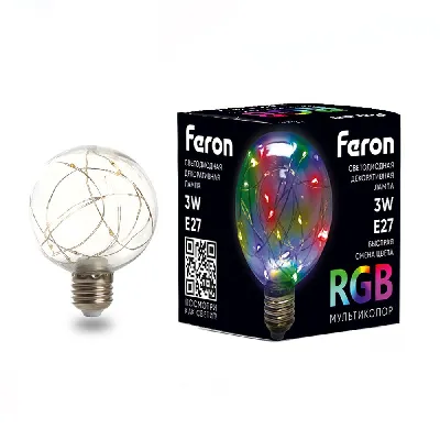 Лампа светодиодная LED 3вт Е27 прозрачный RGB шар G80