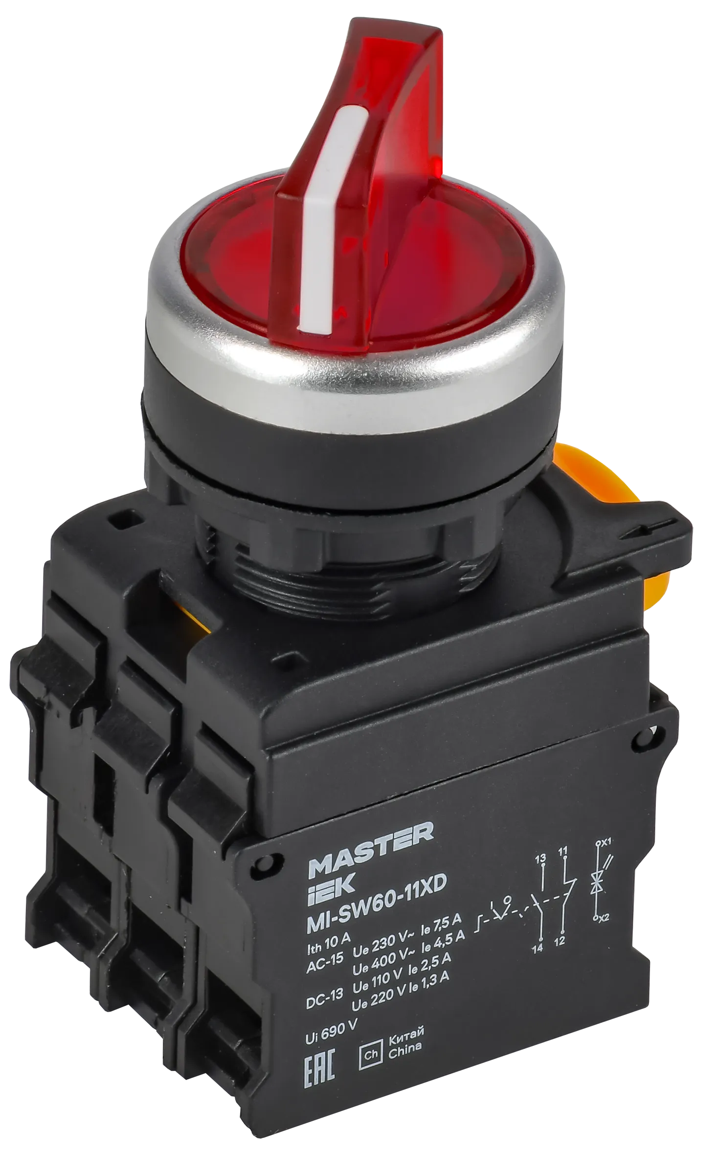 Переключатель с подсв. 2 полож. 1NO+1NC красный MASTER IEK