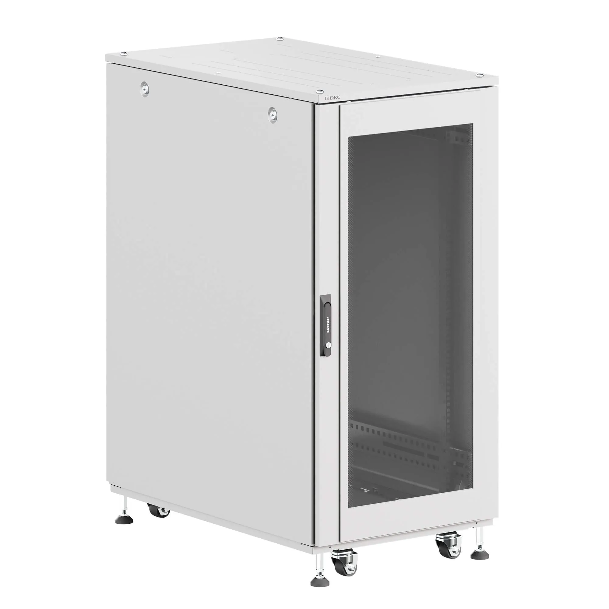 Шкаф напольный разобранный 19'' IT-CQE-N 24U 600x800 мм, крыша с вырубкой, дверь стекло и сплошная металл, одинарные боковые панели, серый RAL7035 