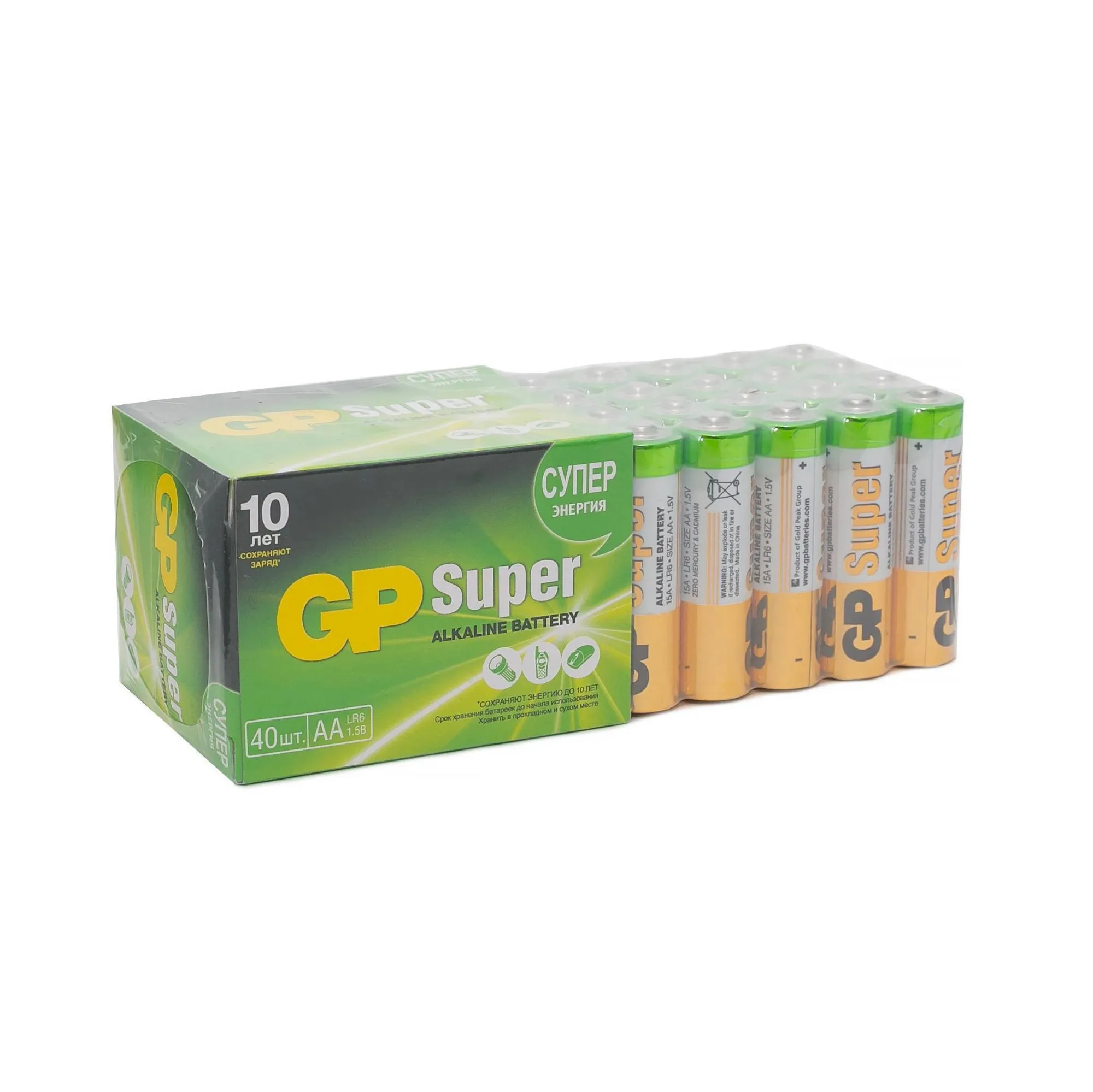 Батарейка алкалиновая GP Super Alkaline 15А АA - 40 шт. в пленке