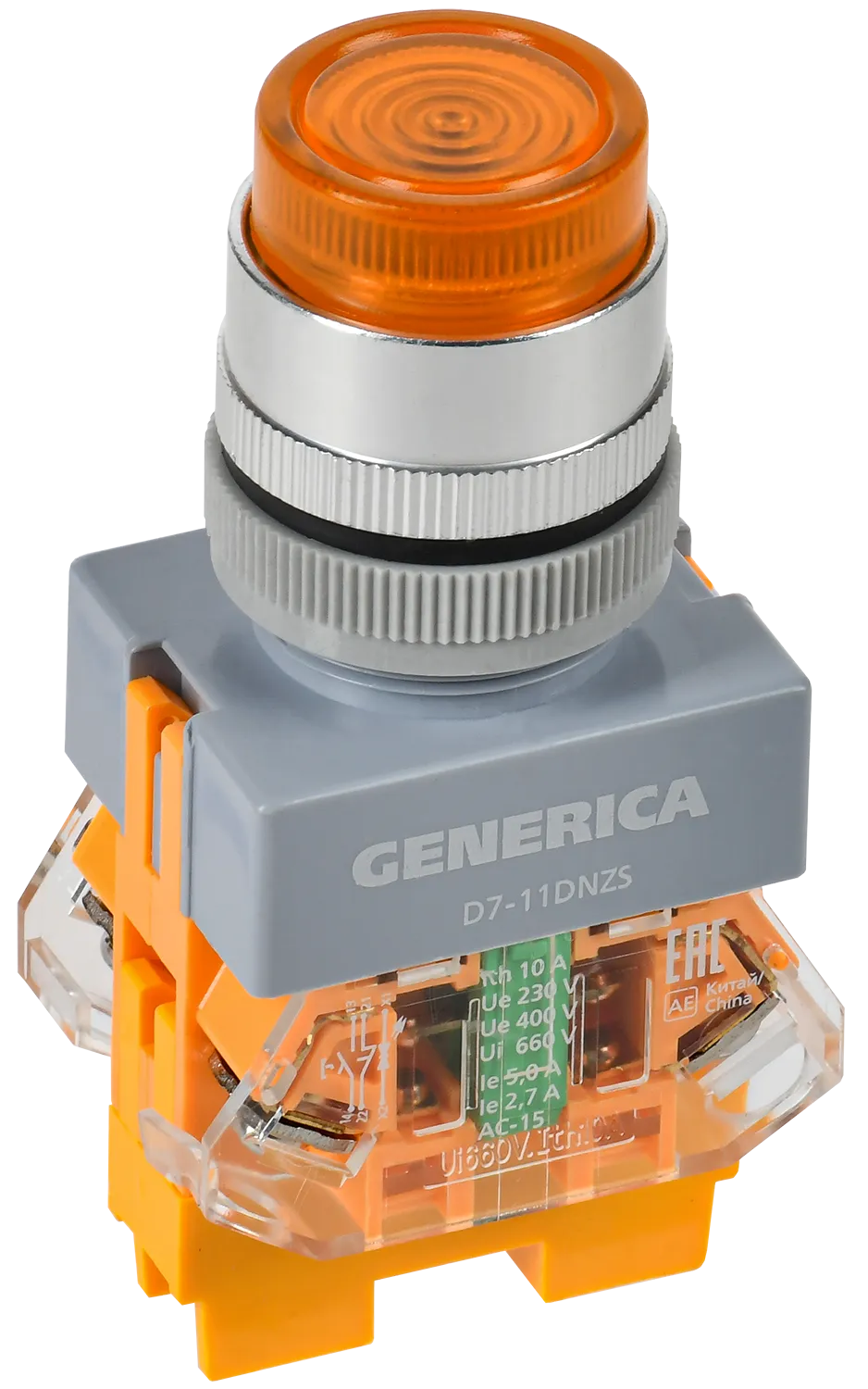 Кнопка D7-11DNZS d=22мм 1з+1р с подсв. и фикс. жел. GENERICA