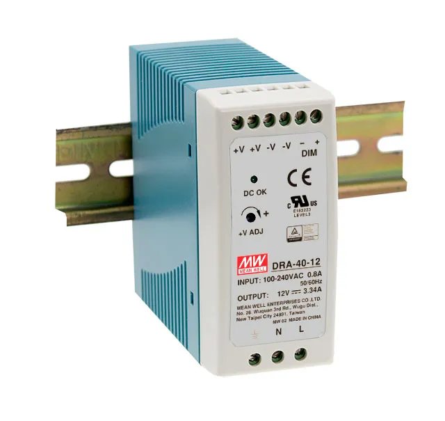 Блок питания AC-DC, 40.8Вт, на DIN рейку, вход 90-264В AC, 47-63Гц, 127-370В DC, выход 24В,1.7А, регулировка 24-30В, димминг 3 в 1, в кожухе