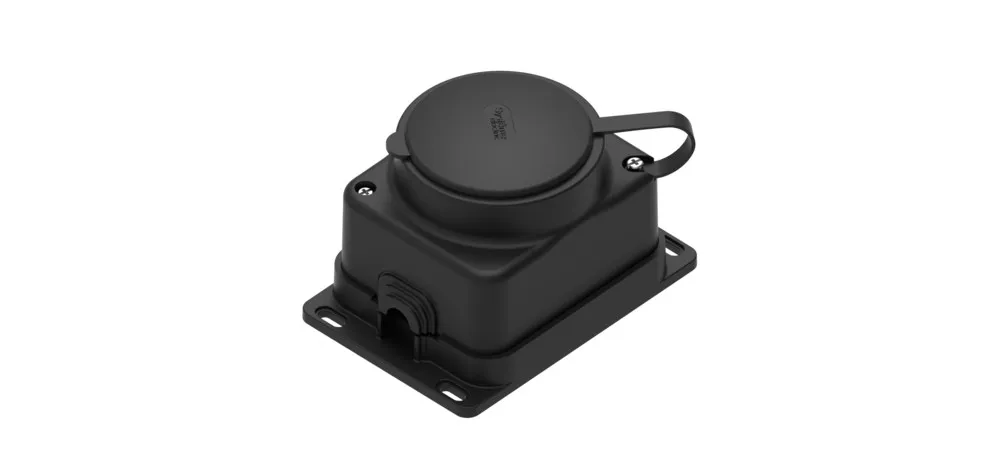 Розетка 2К+З открытой установки каучуковая 16А/250В IP44 Чёрная MultiSet