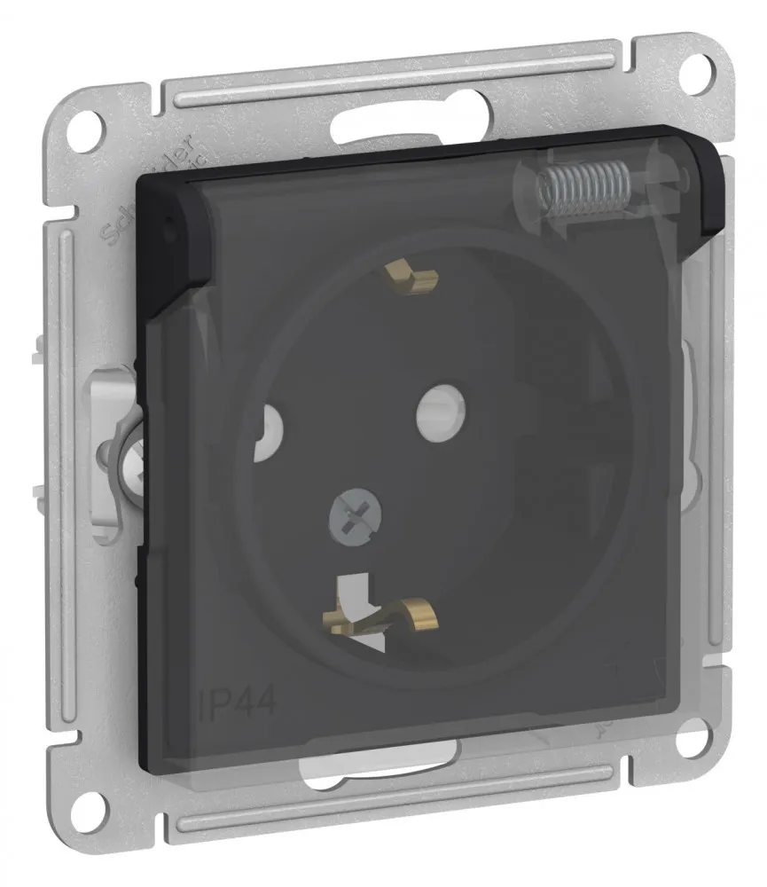 ATLASDESIGN AQUA РОЗЕТКА с заземл. со шторк с крышк., 16А, IP44, механизм, КАРБОН