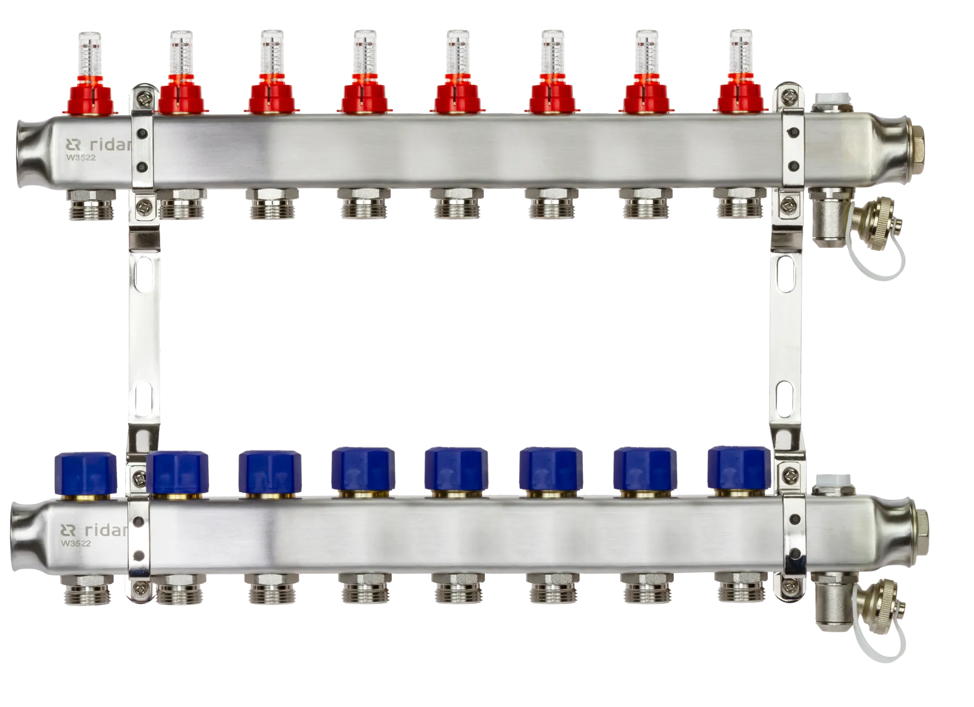 Коллекторная группа SSM-8RF set 8 контуров 1' x 3/4' с расходомерами и кронштейнами 
