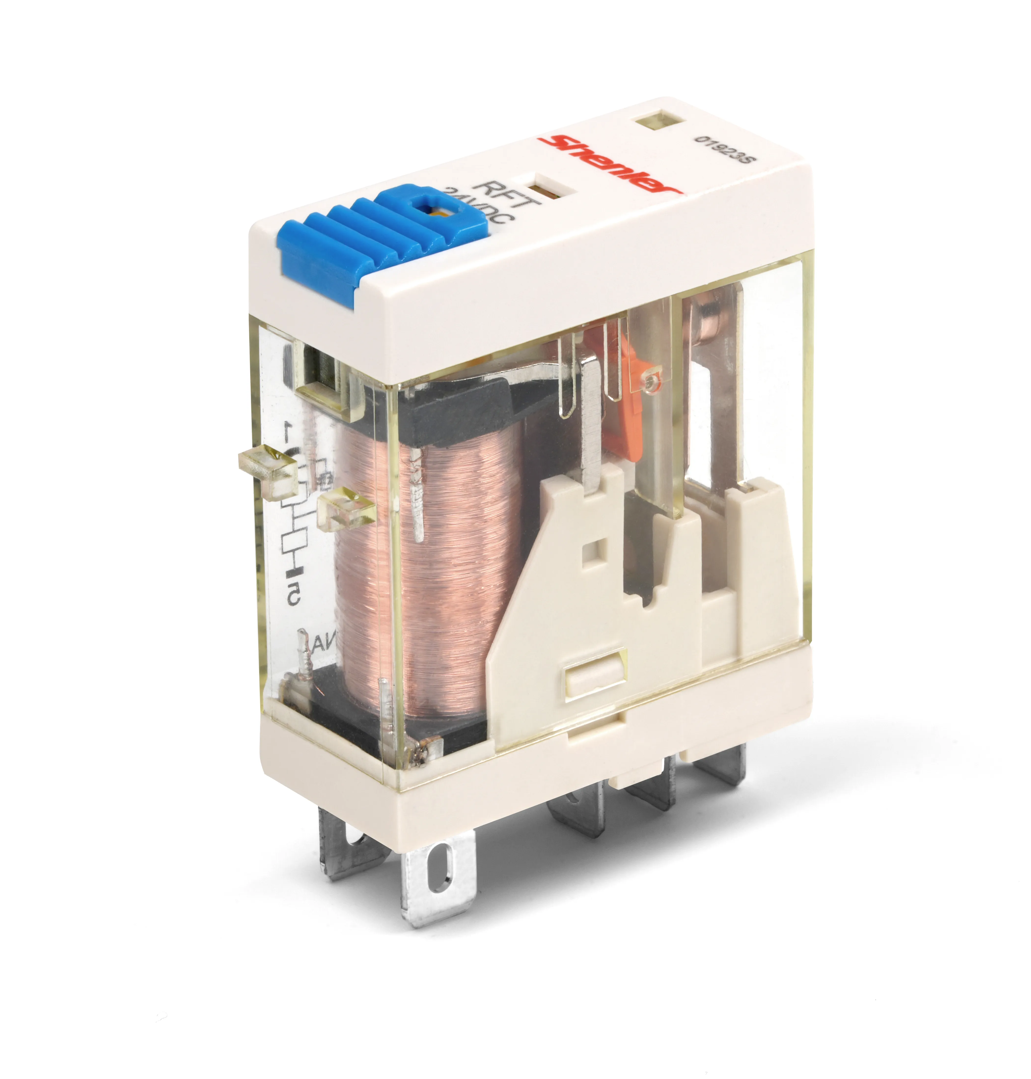 Реле RFT2CO024LT, 2CO, 8A, (250VAC-30VDC), 24VDC, мех. индикация, тест-кнопка с блокировкой, LED 