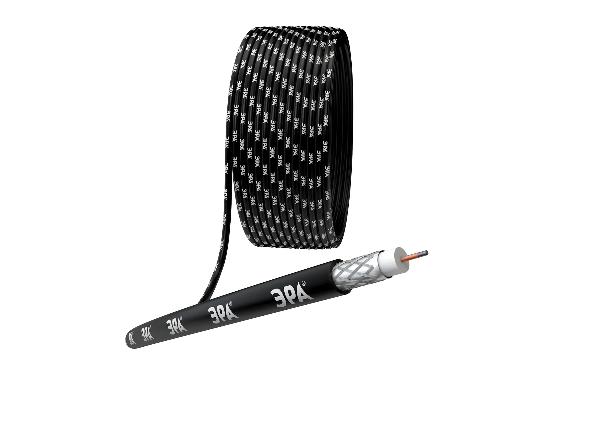 Кабель коаксиальный RG-6U 75 Ом CCS,  оплётка Al 64% PE чёрный 100м ЭРА SIMPLE RL-64-PE100