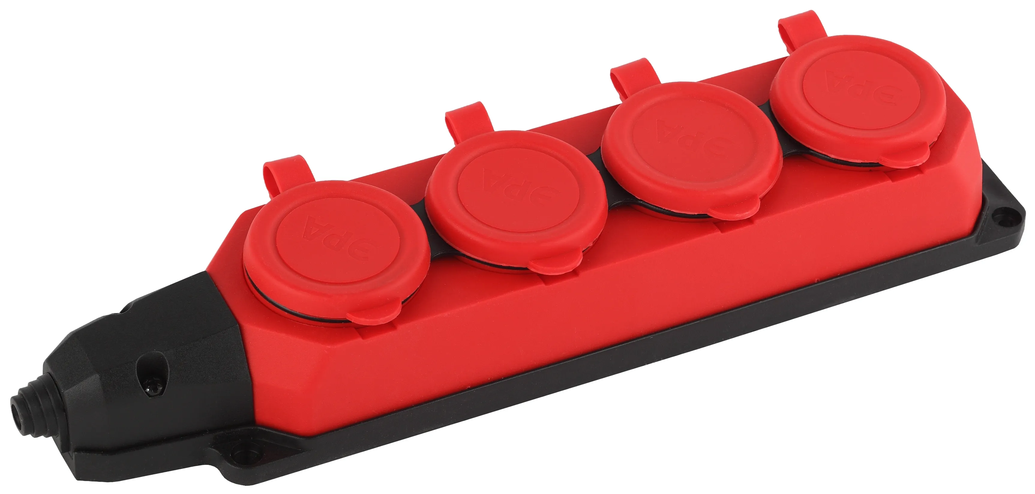 Колодка K-4e-RED-IP44 каучуковая с заземлением 4 розетки 16A IP44 красная