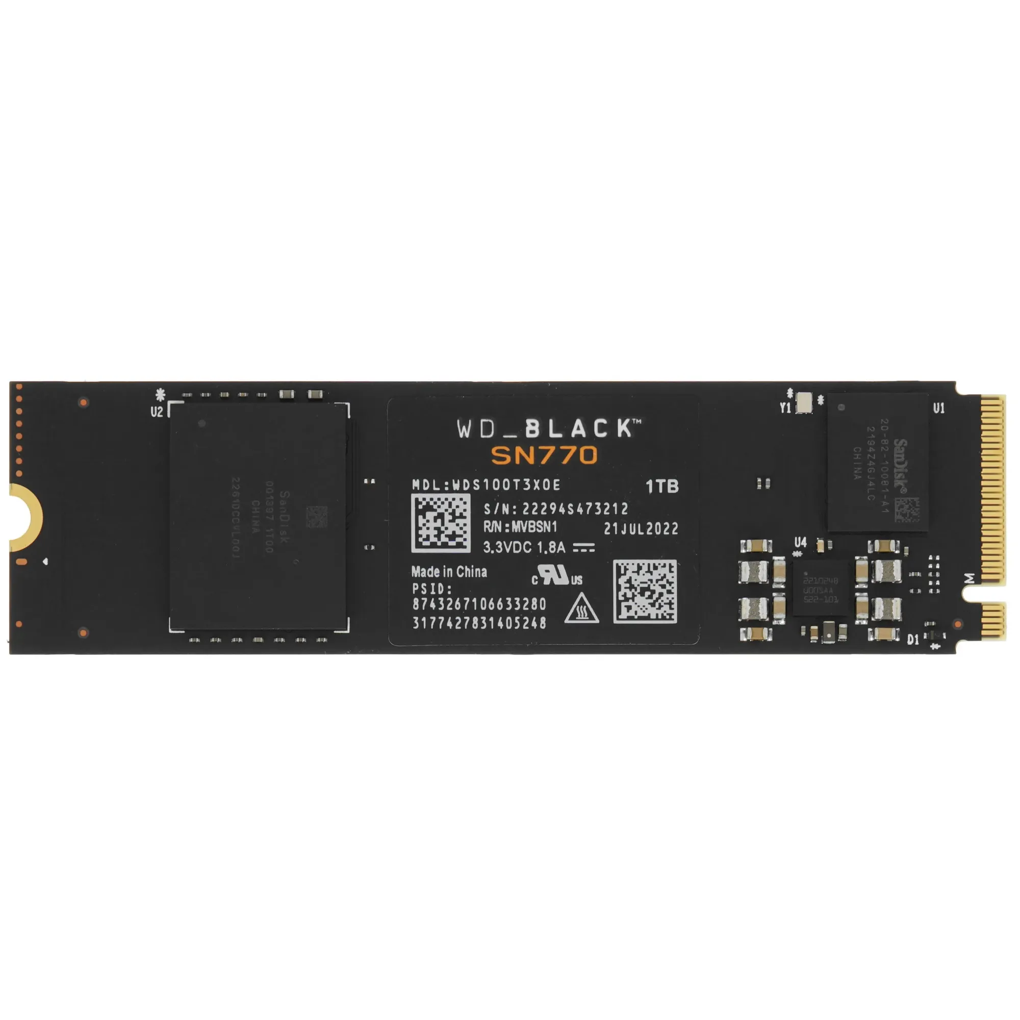 Накопитель SSD М.2 2280 1ТБ, WD Black SN770, NVMe 1.4, 3D TLC NAND, 5150/4900 МБ/с 