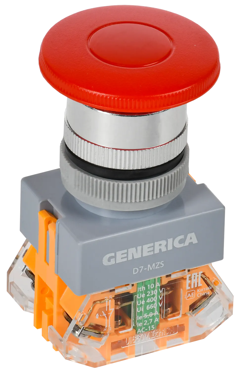 Кнопка D7-MZS Грибок d=22мм 1з+1р с фикс. кр. GENERICA