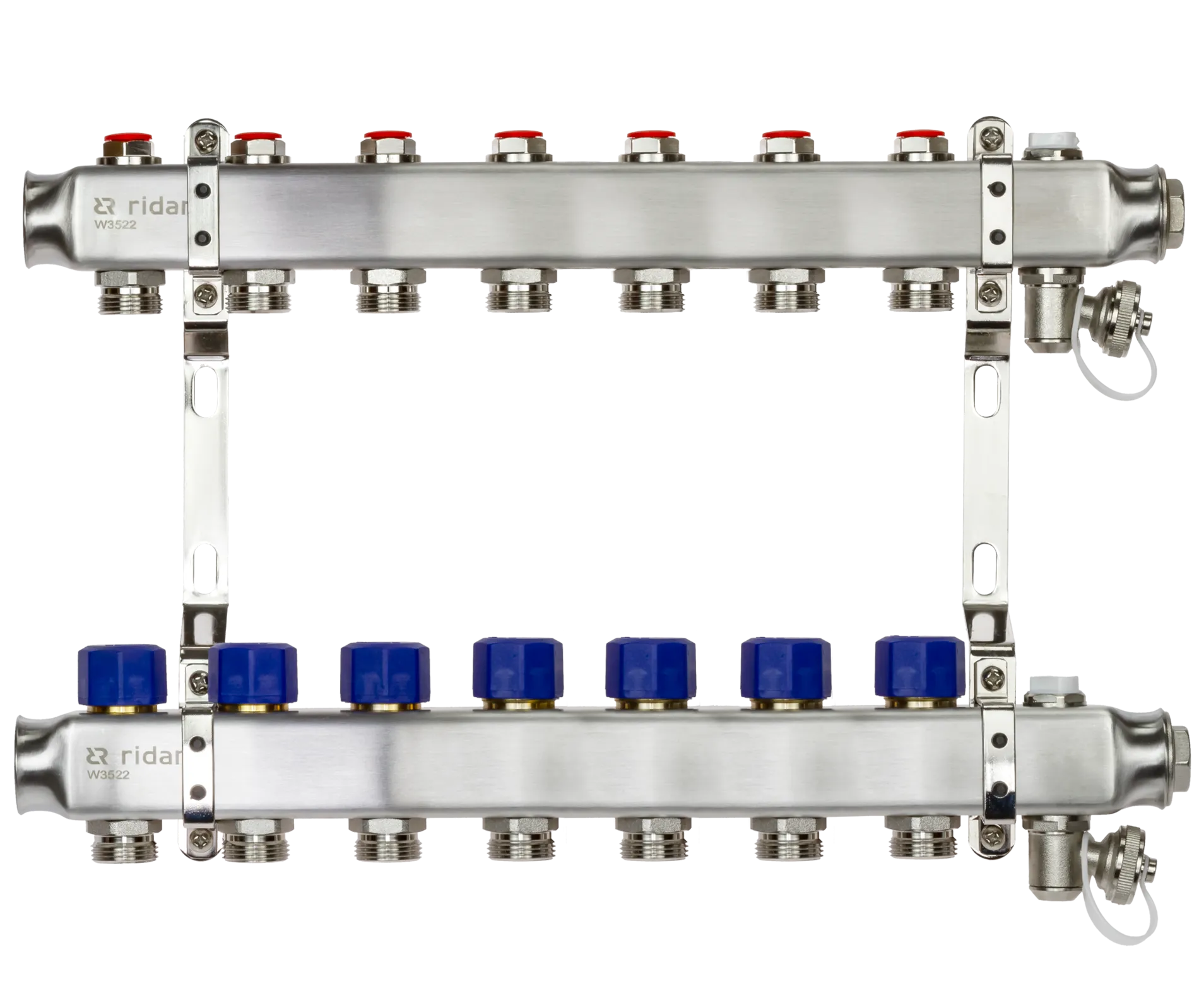 Коллекторная группа SSM-7R set 7 контуров 1' x 3/4' с термостатическими клапанами и кронштейнами 