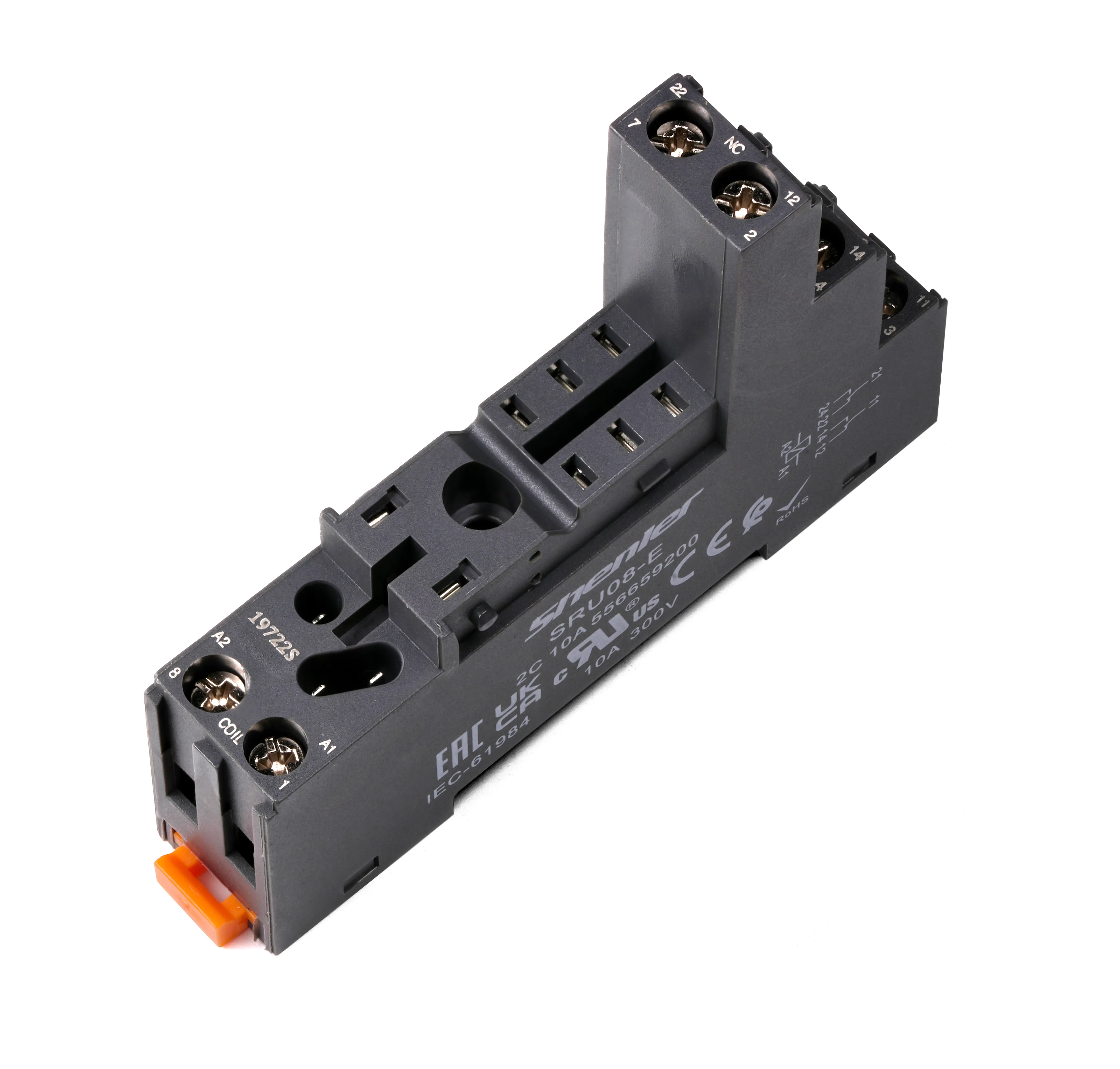 Цоколь SRU08-ST  SRU08-ST, 10A(300V), push-in, черный, на рейку DIN35, для RFT2CO, 46.52, G2R-2, KRI2