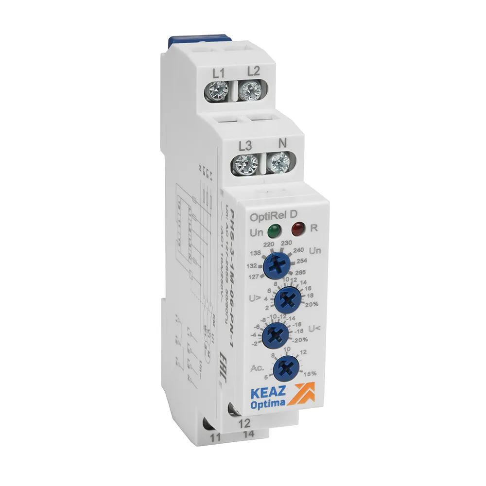 Реле контроля фаз OptiRel D PHS-3-1M-06-PN-2 повышенного/пониженного настр асимметрии трехфазный+N 2CО