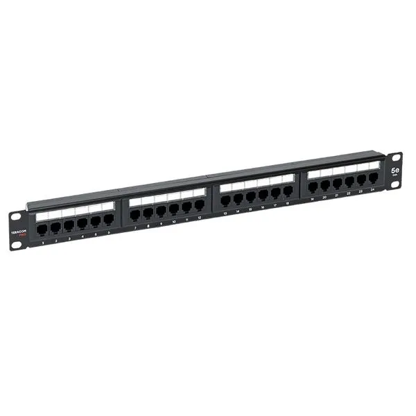 Патч-панель TERACOM PRO 19'' Cat.5E 1U неэкранированная UTP 24 порта RJ-45 Dual IDC с органайзером 