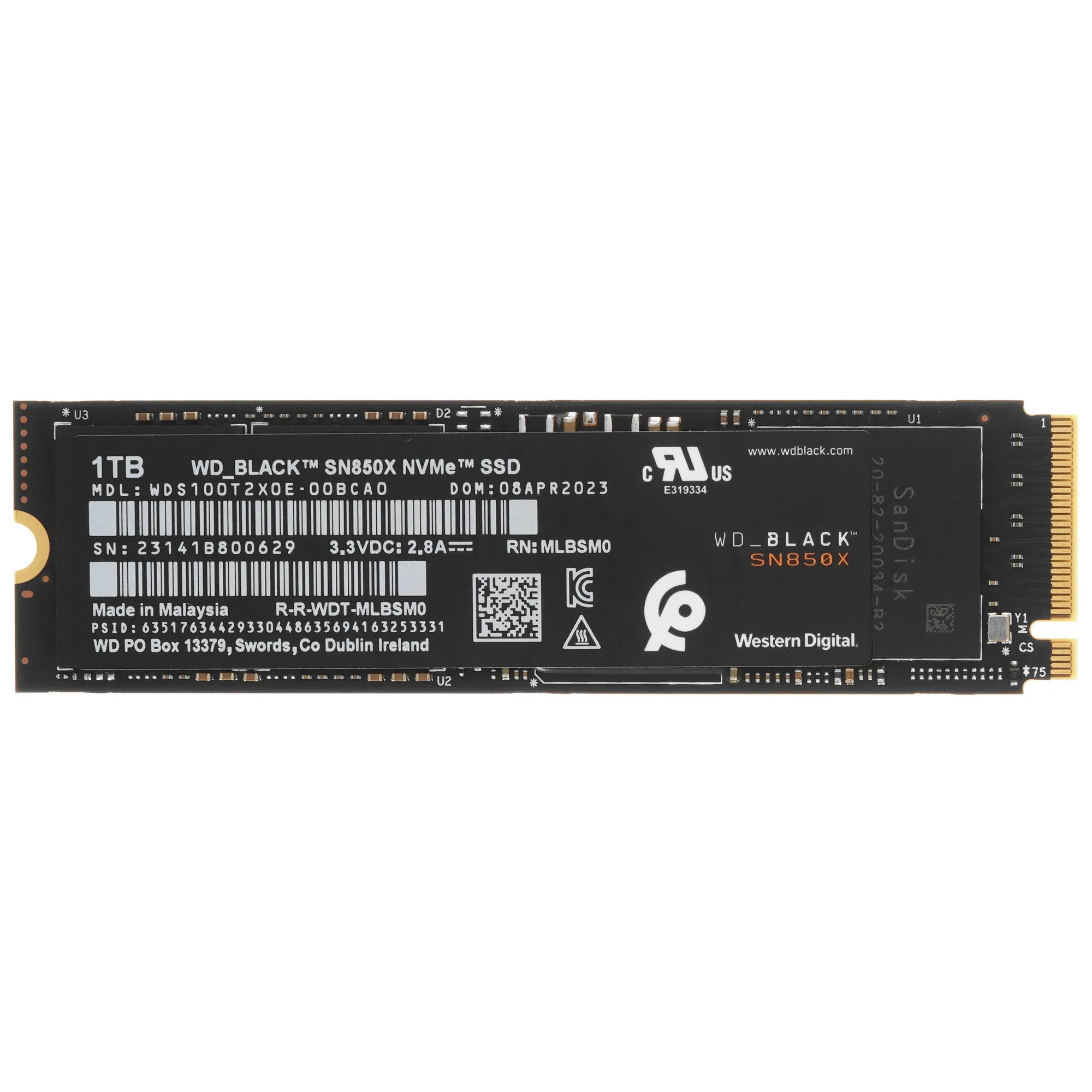 Накопитель SSD М.2 2280 1ТБ, WD Black SN850X, NVMe 2.0, 3D TLC NAND, 7300/6500 МБ/с 