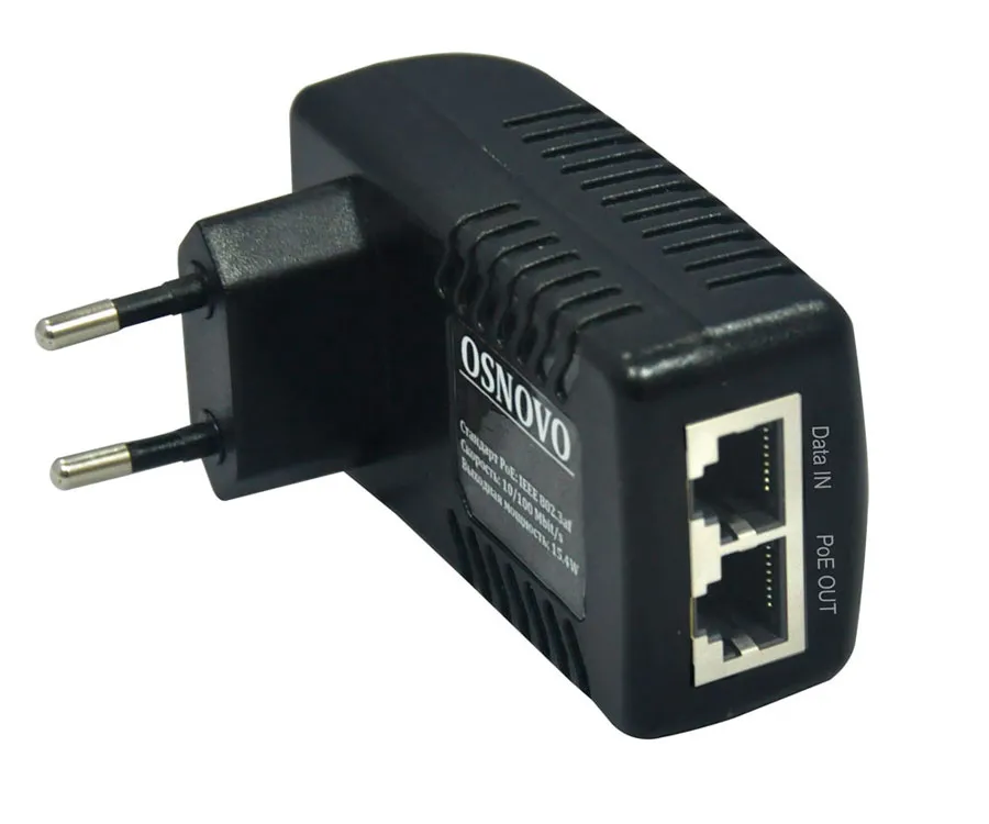 Инжектор PoE 1хRJ45 10/100 Мб/с, 802.3af, до 15.4 Вт, AC 220В, DC 48В 