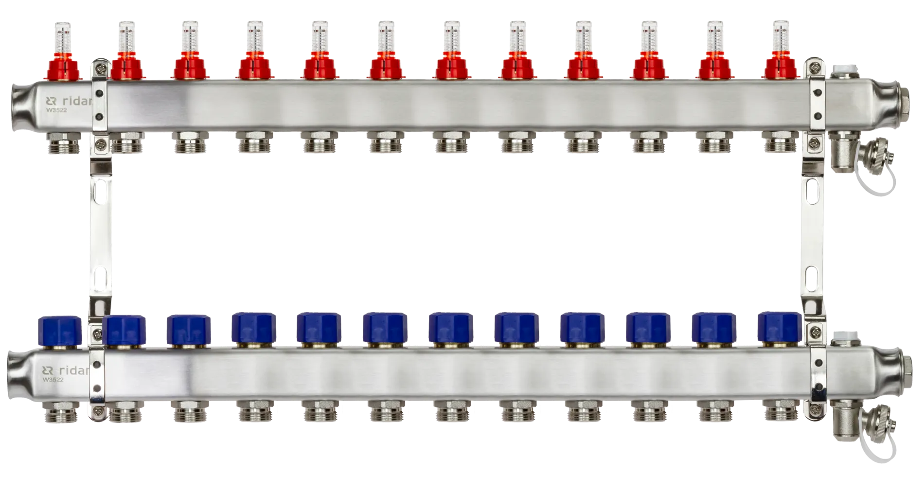 Коллекторная группа SSM-12RF set 12 контуров 1' x 3/4' с расходомерами и кронштейнами
