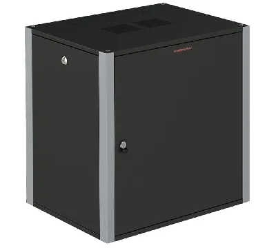 Шкаф телекоммуникационный настенный 19' 12U дверь металл IP20. 600x600x585mm(ШхГхВ) цвет черный(RAL 9004/RAL7000)
