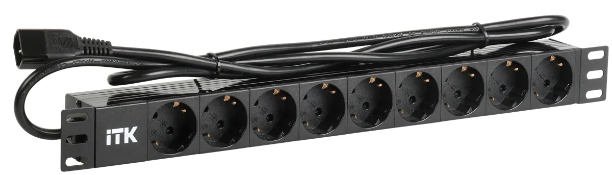 Блок распределения питания PDU 9 розеток 1U шнур 2м вилка С14 ал.проф