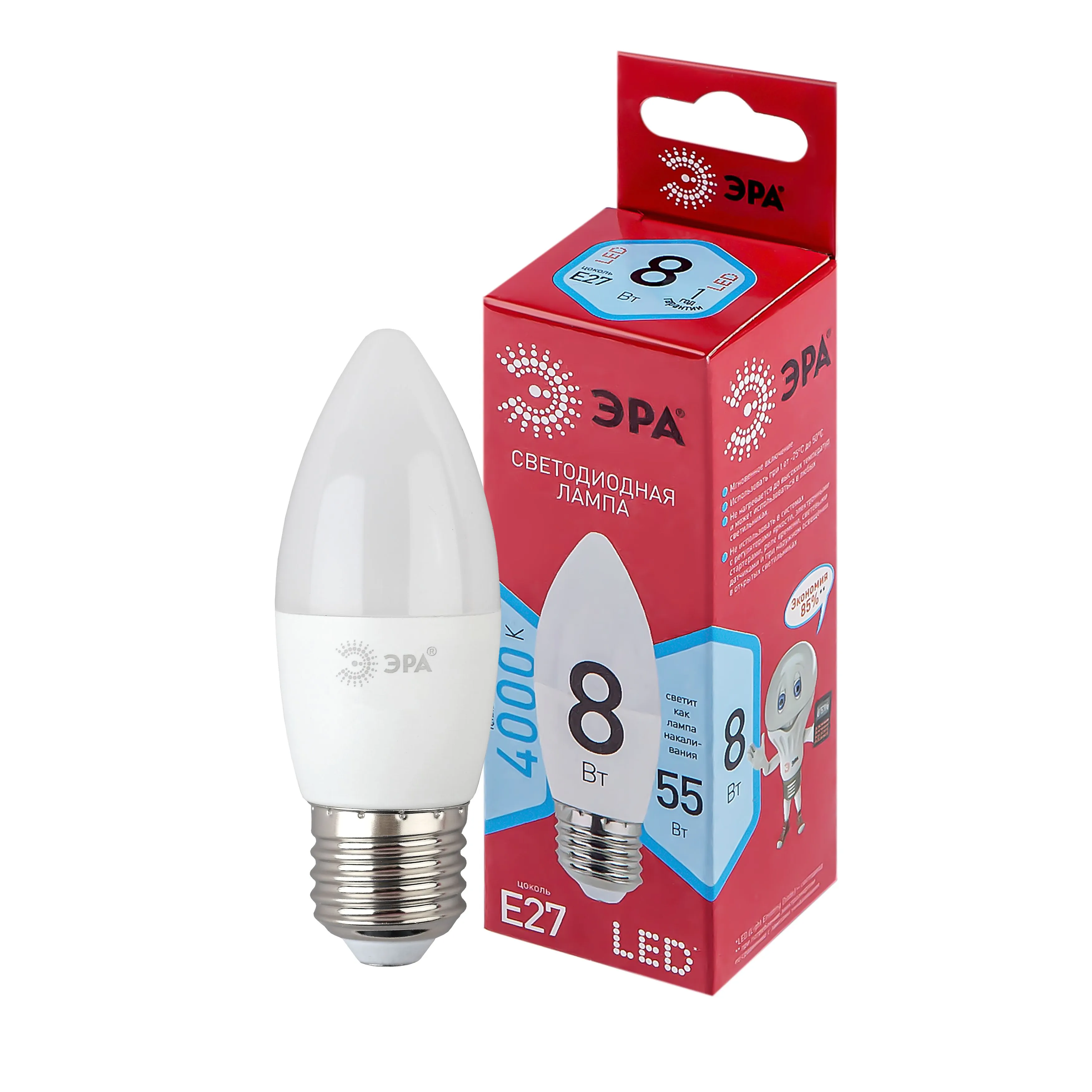 Лампа светодиодная LED 8 Вт 640Лм 4000К свеча нейтральный E27 220-240В LED B35-8W-840-E27 Red Line