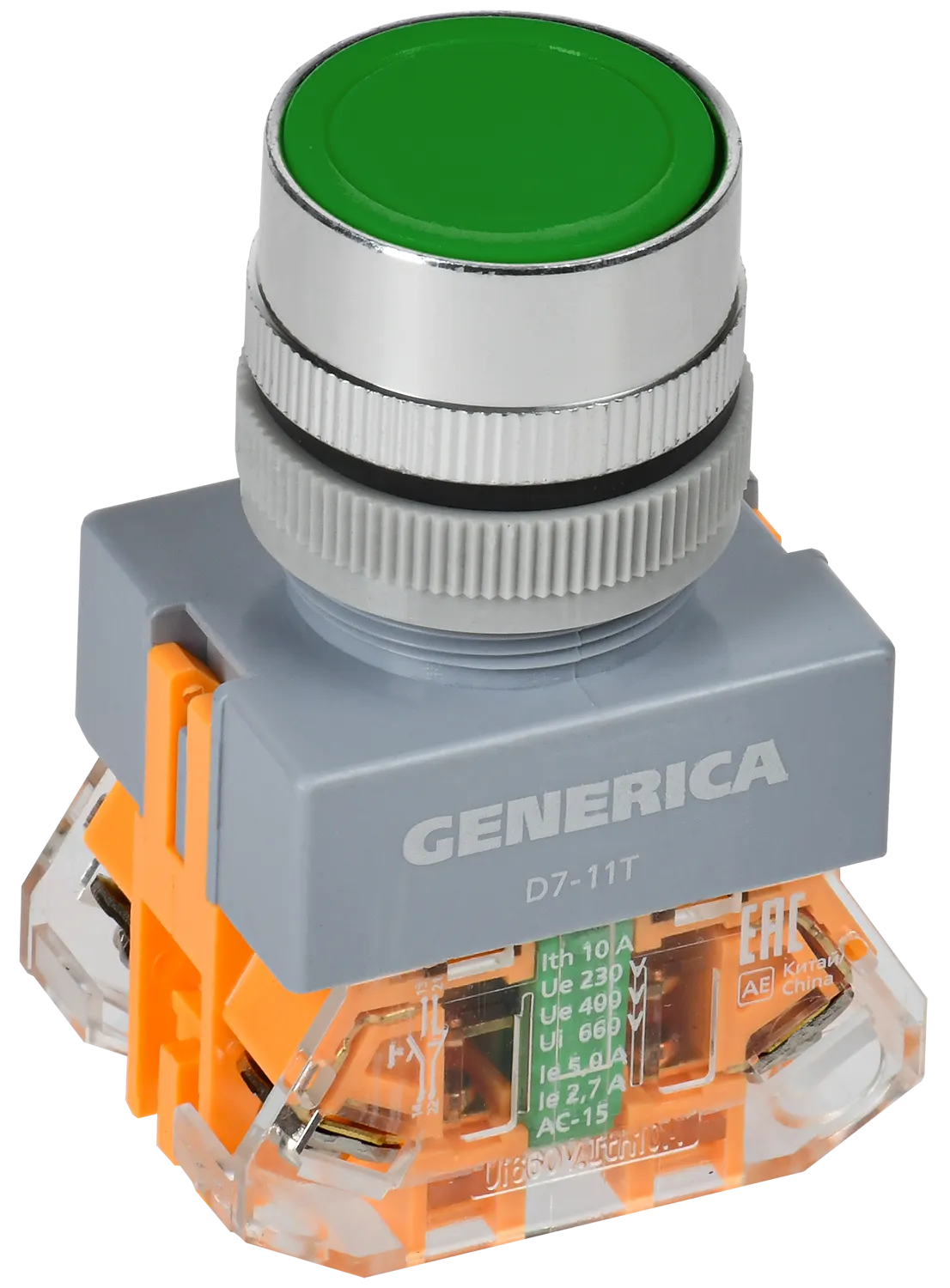 Кнопка D7-11T d=22мм 1з+1р с фикс. зеленая GENERICA