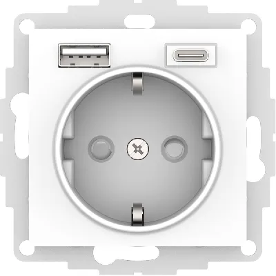 РОЗЕТКА 16А с 2 USB A+C, мех, БЕЛЫЙ