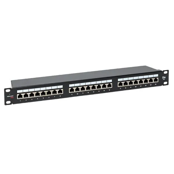 Патч-панель TERACOM PRO 19'' Cat.5E 1U полный экран STP 24 порта RJ-45 Dual IDC с органайзером 