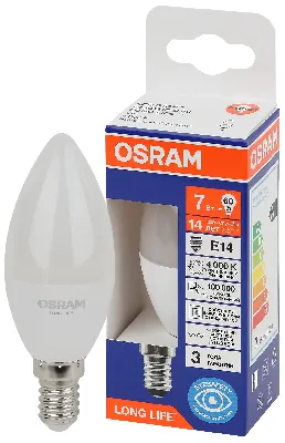Лампа светодиодная LED 7Вт Е14 4000К 600Лм свеча 220В (замена 60Вт) OSRAM 